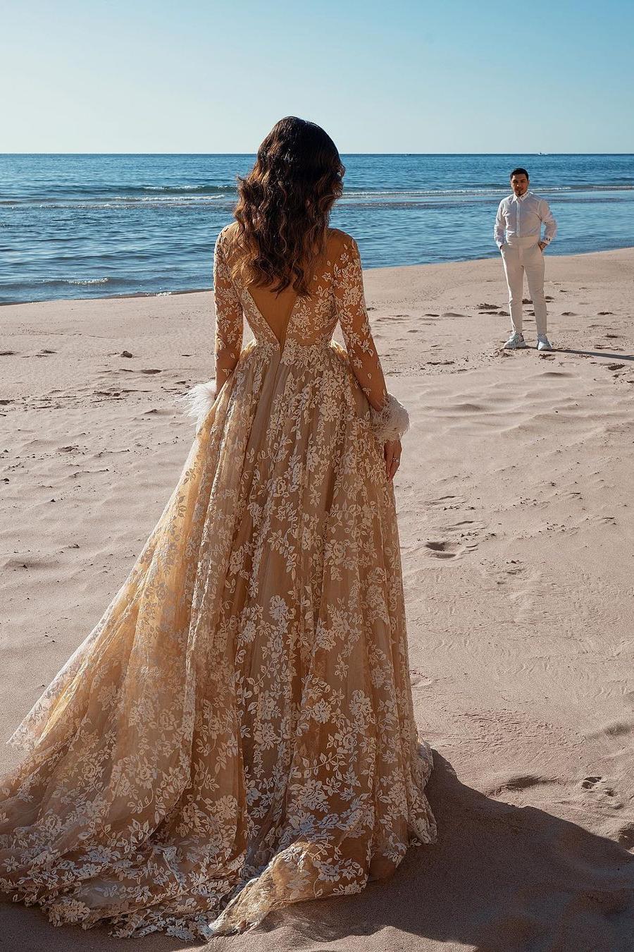 Vintage Long Sleeve Lace Wedding Dress Mermaid Tulle Bridal Gowns - Image 2