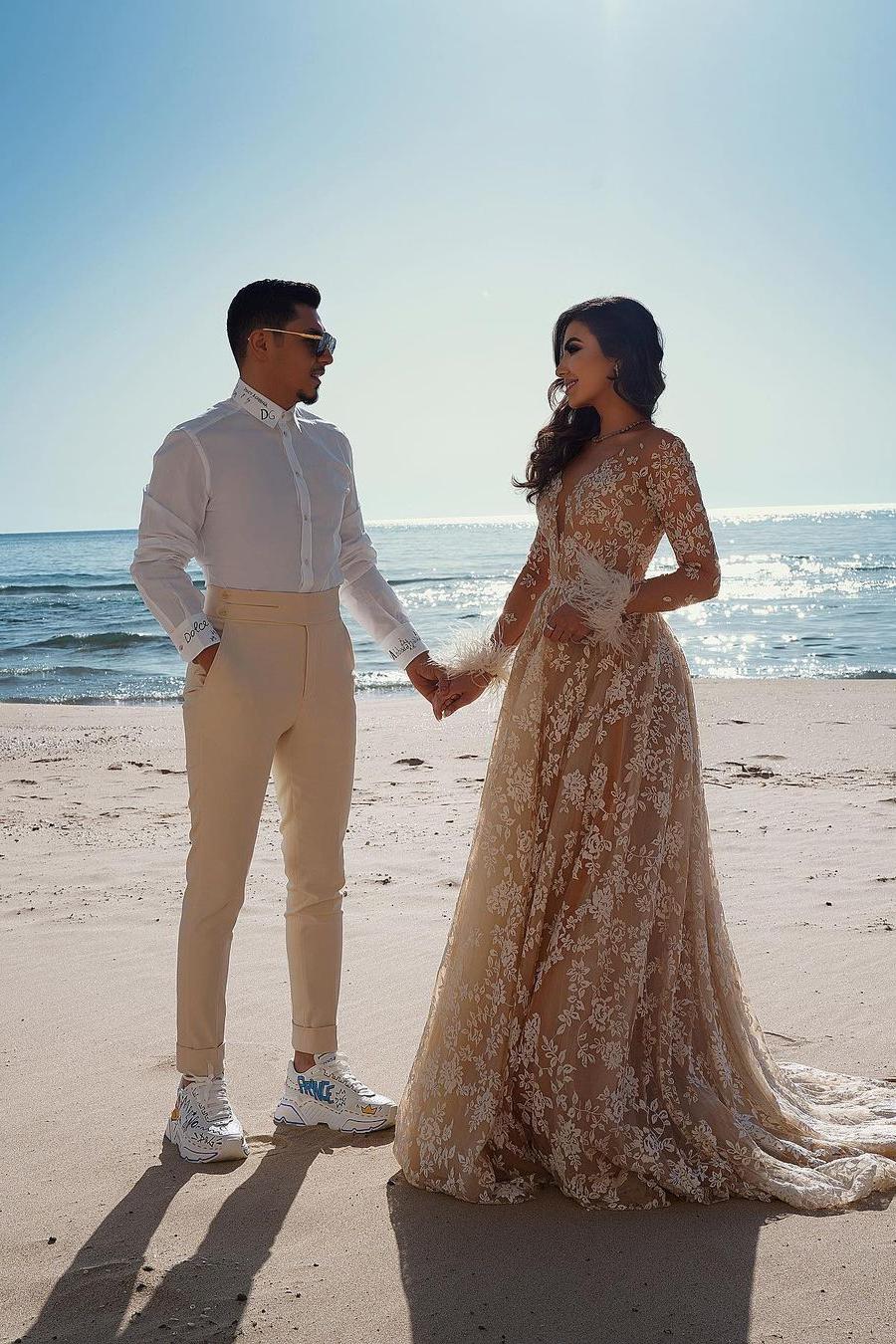 Vintage Long Sleeve Lace Wedding Dress Mermaid Tulle Bridal Gowns - Image 4