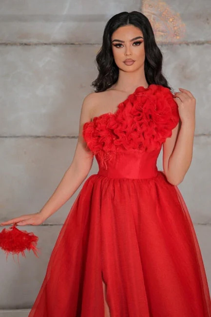 Modest One Shoulder Sleeveless Long tulle Prom Dress pattern - Image 2