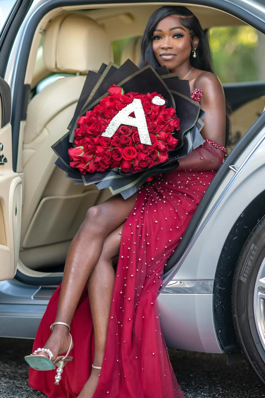 Vintage Red V-Neck Strapless Mermaid Prom Dresses Detachable Sleeves Pearls With Side Split - Image 4