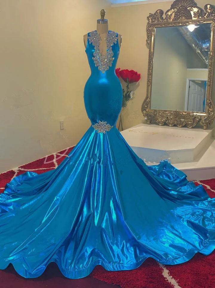 Modern Sequins Appliques V-Neck Sleeveless Long Mermaid Prom Dress - Image 2
