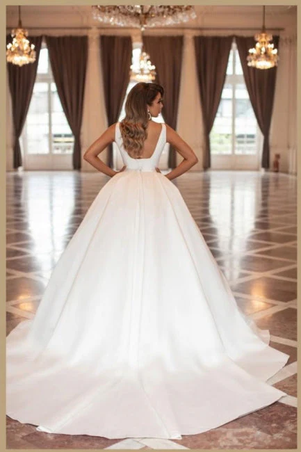 Ballbella Chic Chic Modern White Satin Wedding Gowns Sleeveless - Image 2