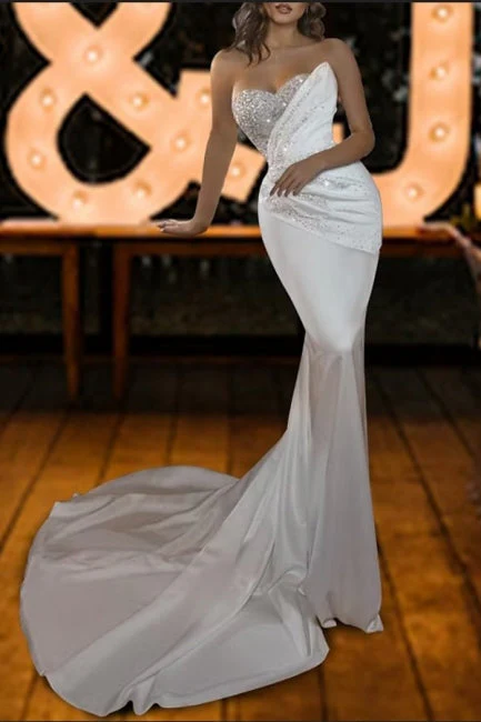 Modest Strapless Mermaid Sequined Sleeveless Wedding Dresses Online - Image 3