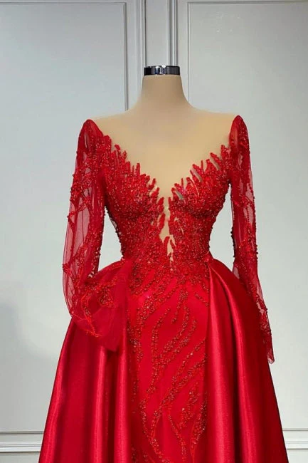 Ballbella Chic V-neck Lace Prom Dresses Evening Gown With Long Sleeves - Image 2