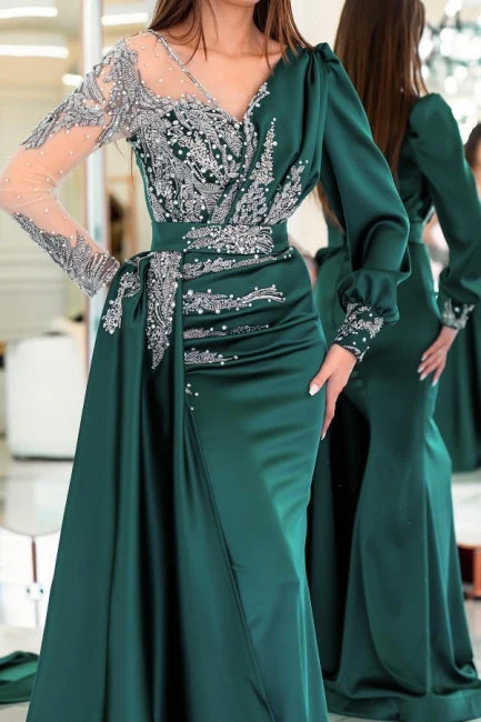 Elegant V-neck Long Sleeves Mermaid Prom Dresses With Ruffles Long - Image 2
