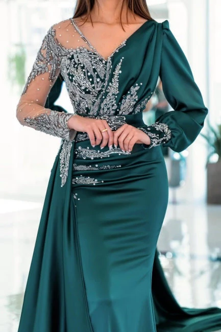 Elegant V-neck Long Sleeves Mermaid Prom Dresses With Ruffles Long - Image 3