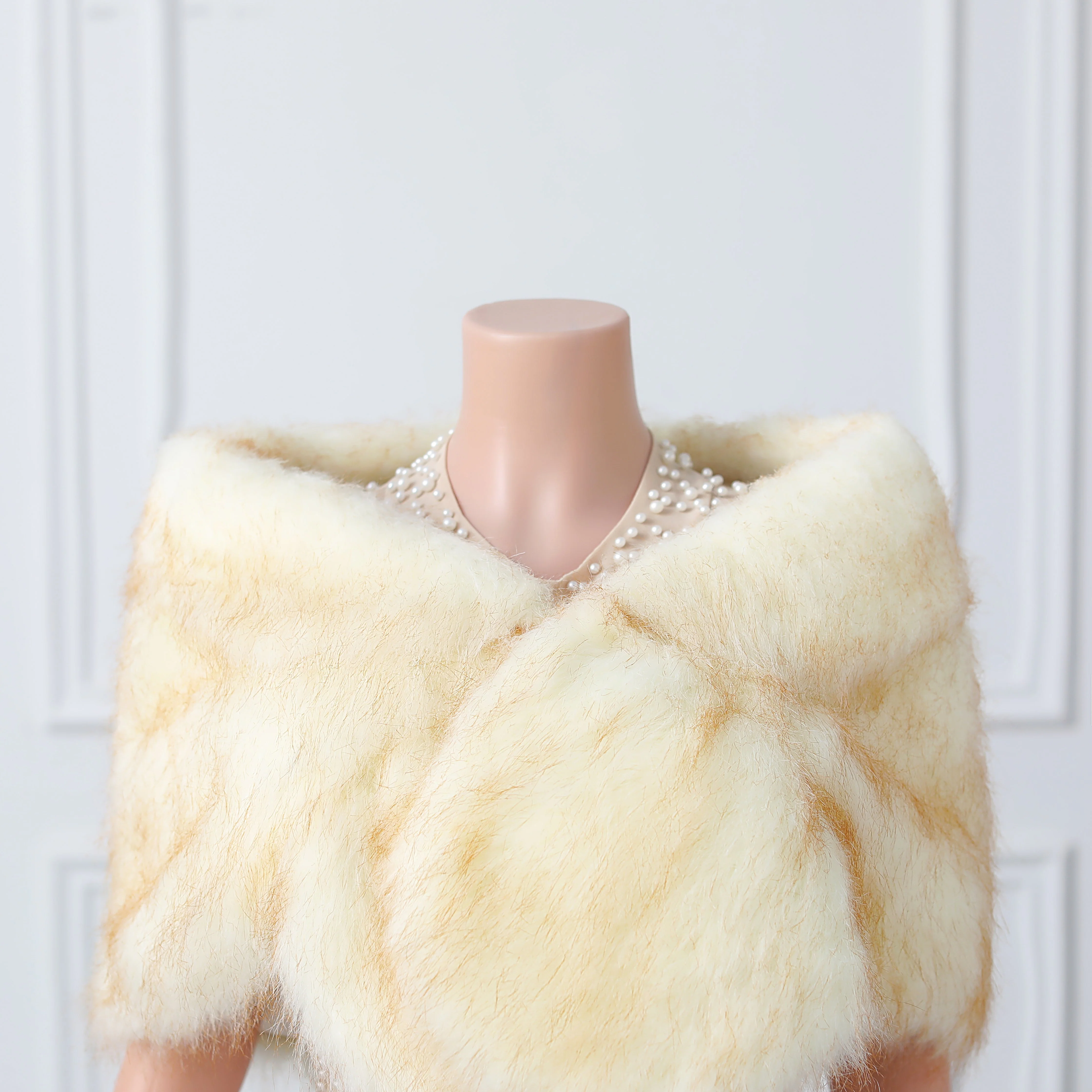 Warm Beige Ear Design Winter Wedding Shawl - Image 2