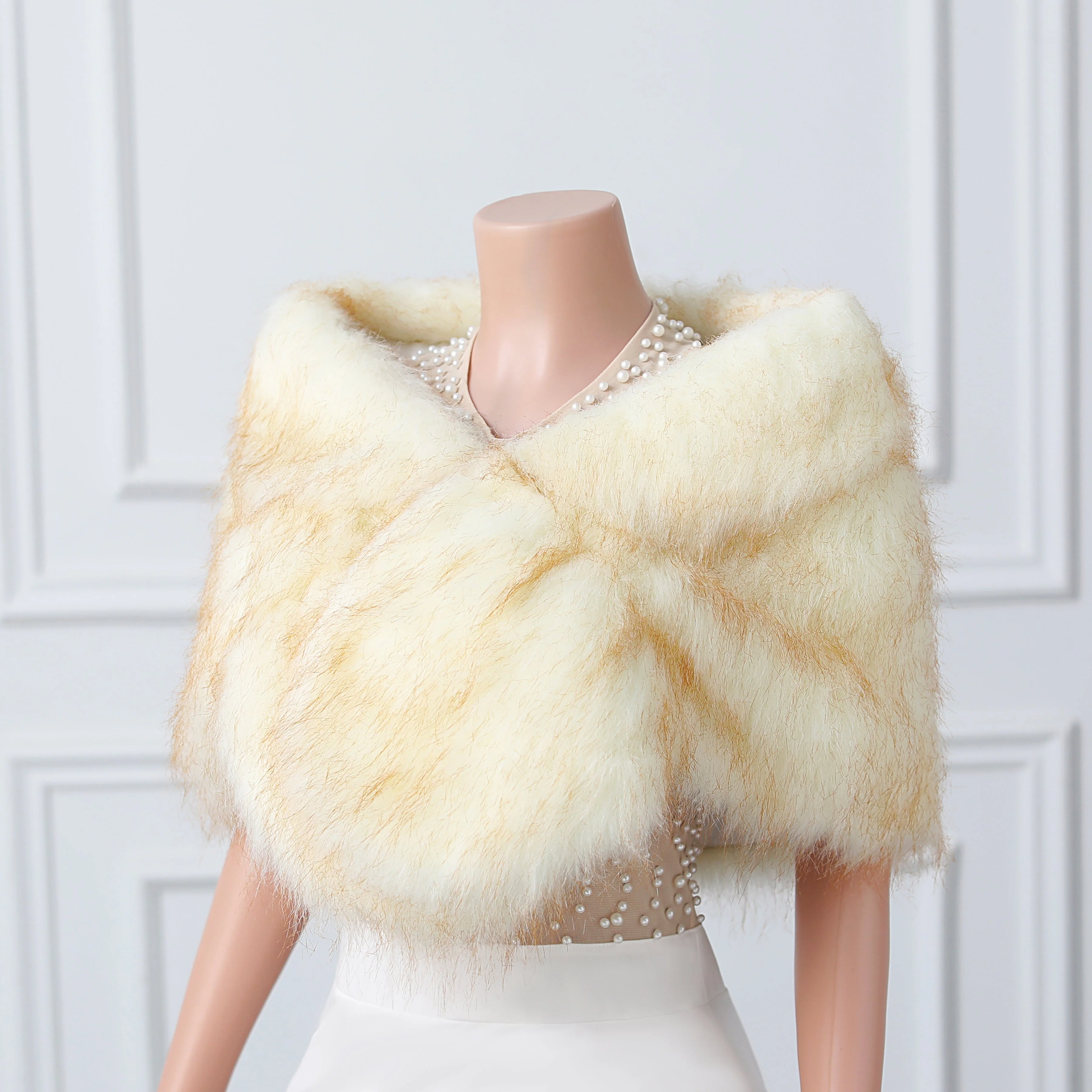 Warm Beige Ear Design Winter Wedding Shawl - Image 3