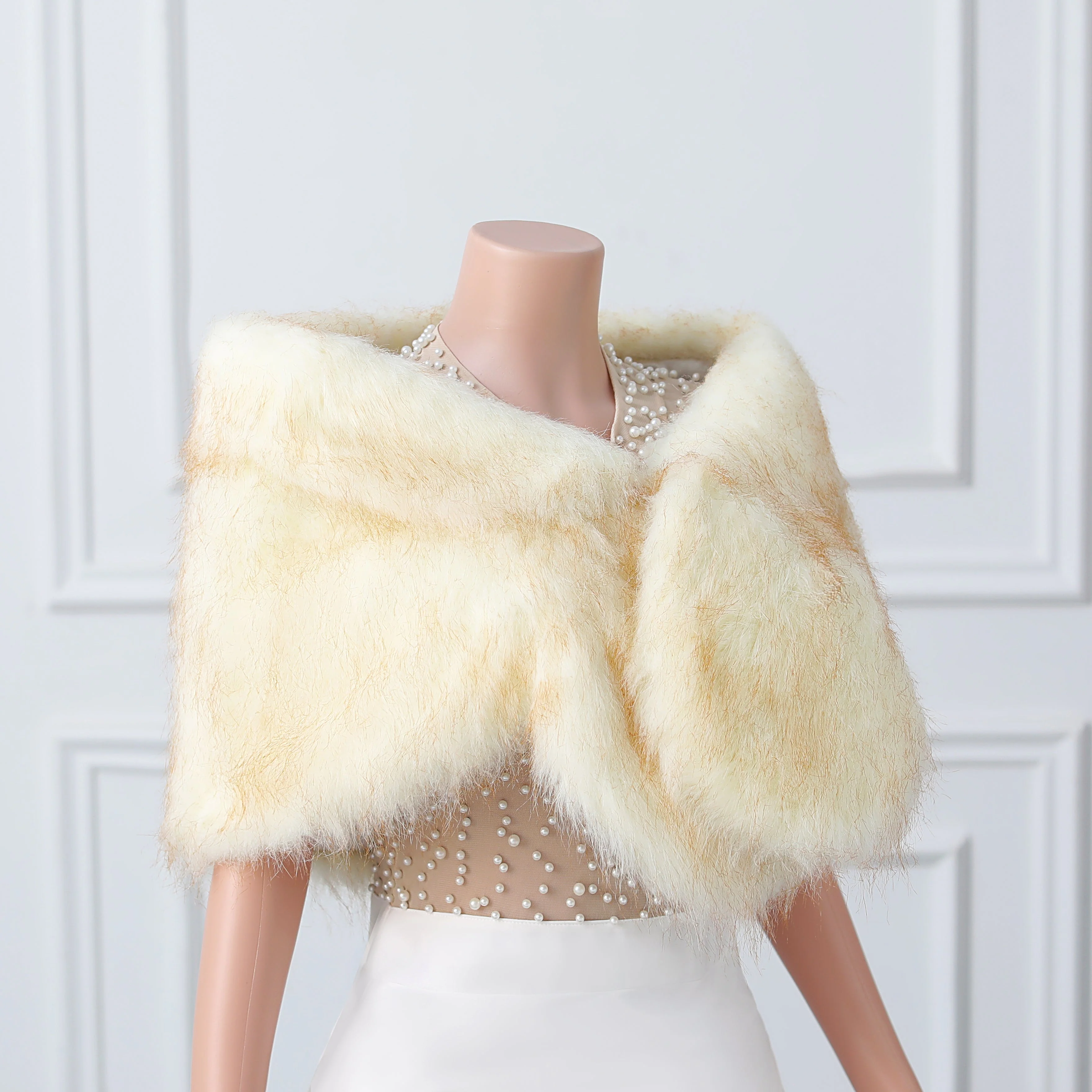 Warm Beige Ear Design Winter Wedding Shawl - Image 4