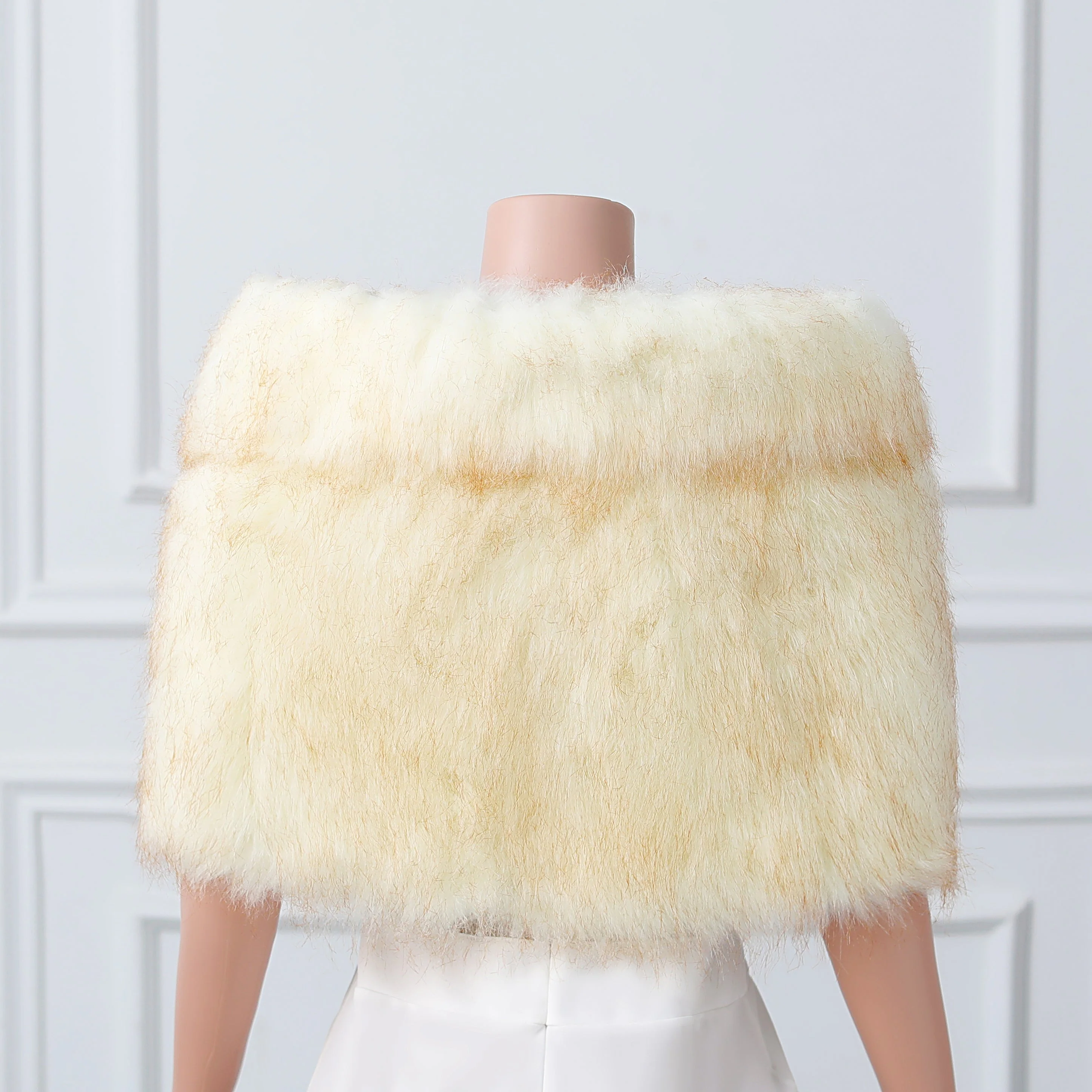 Warm Beige Ear Design Winter Wedding Shawl - Image 7