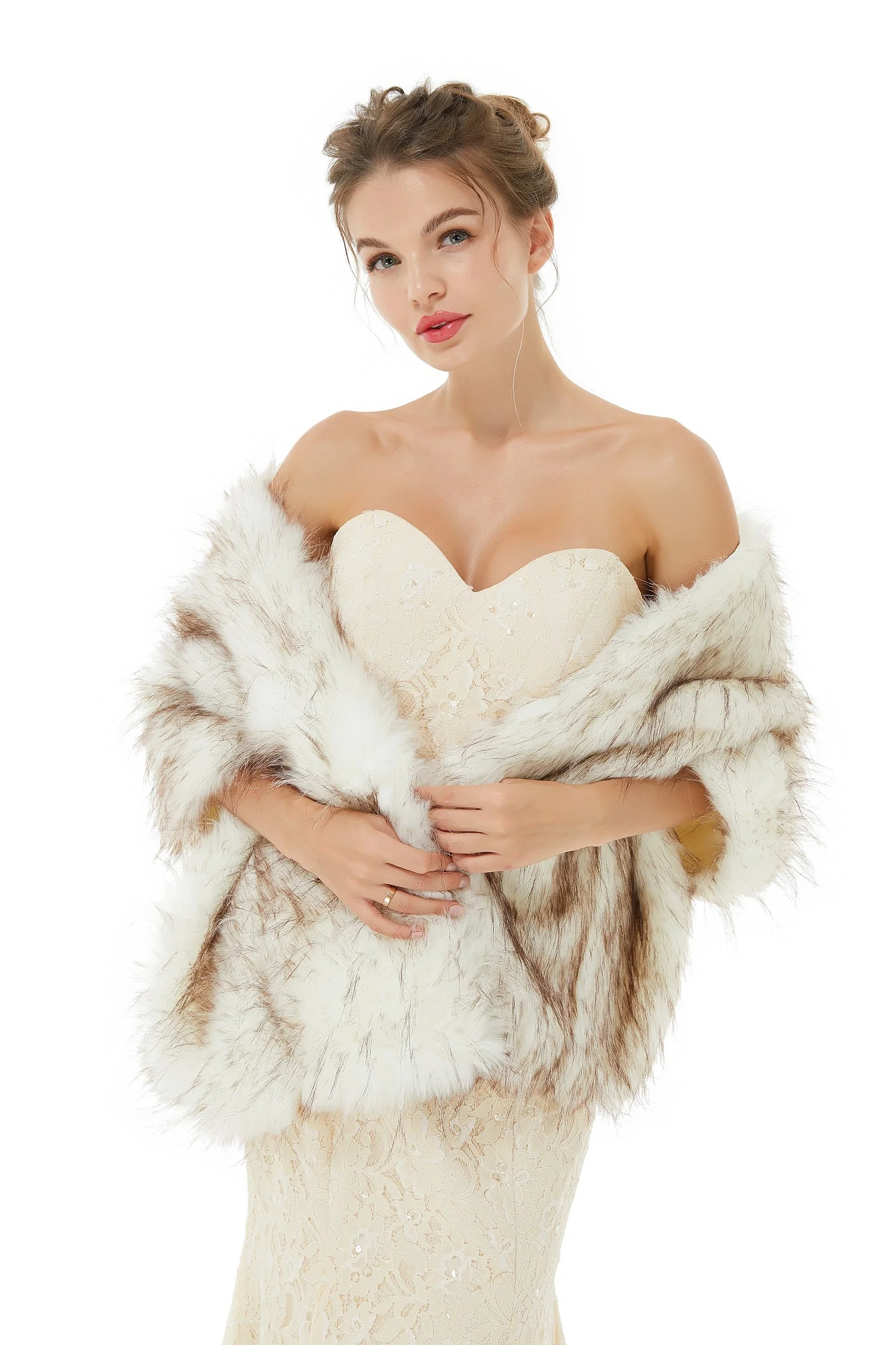Warm Light Brown Wedding Wraps Faux Fur Bridal Cover Up - Image 4