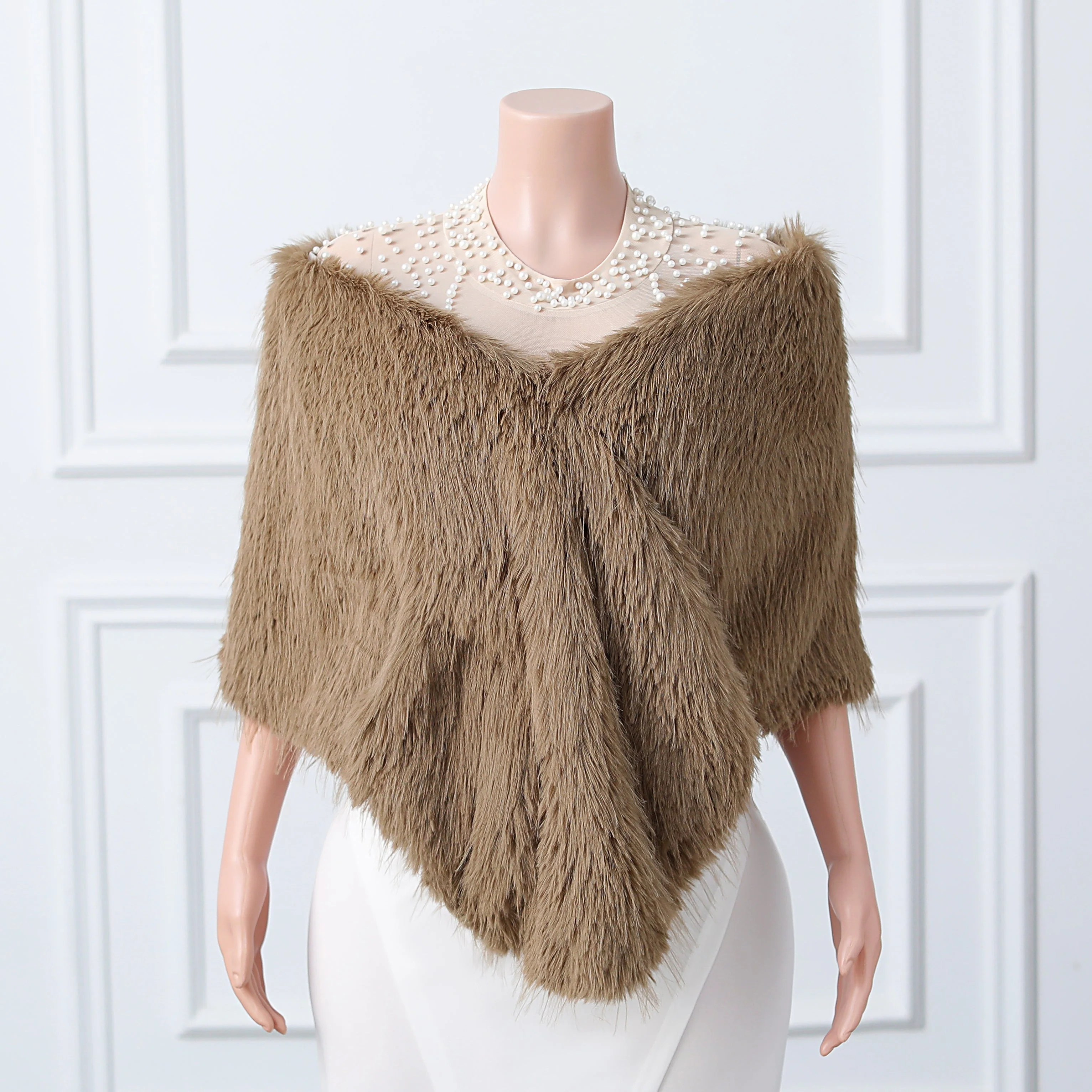 Warp knitted wool round hole mid-length imitation wool wedding shawl - Image 14