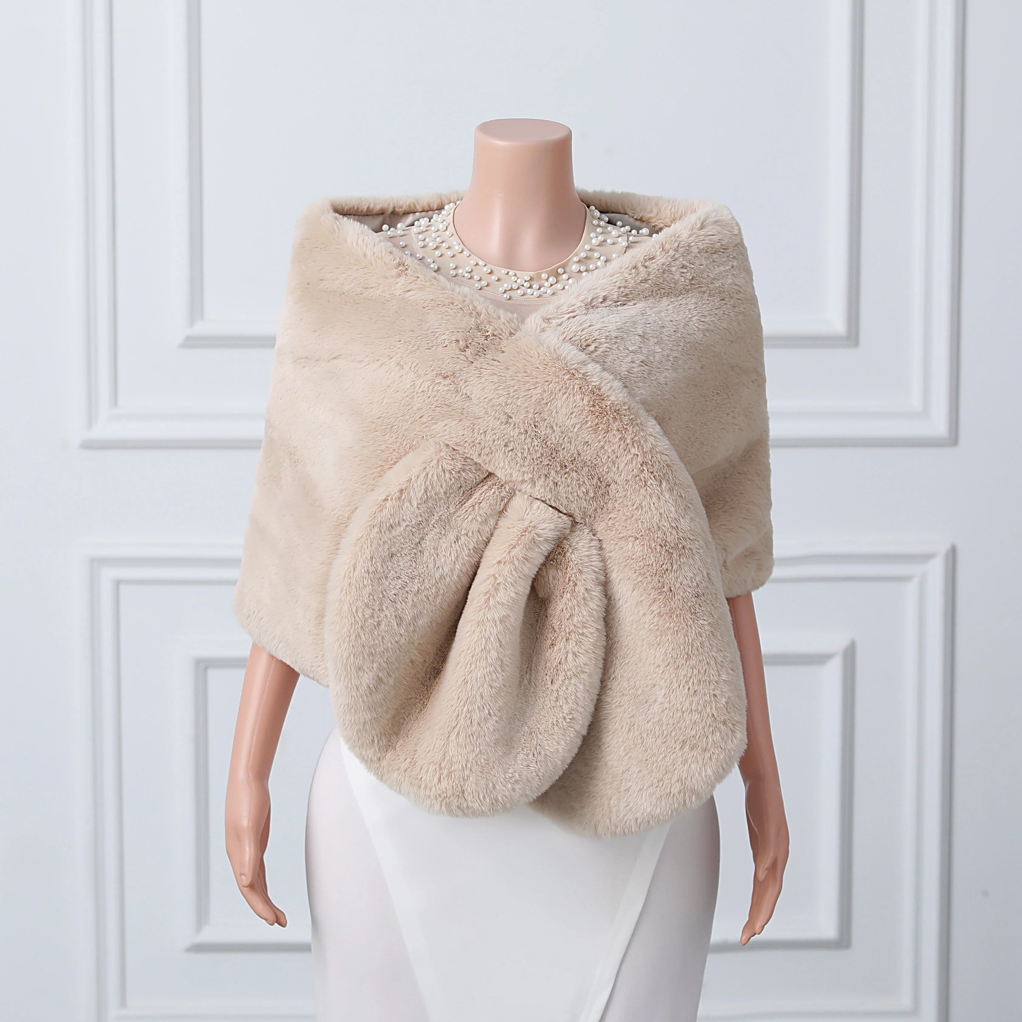 Warp knitted wool round hole mid-length imitation wool wedding shawl - Image 20