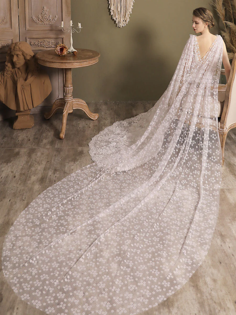 Water Waterfall One-Tier Flowers Tulle Wedding Veils - Image 2