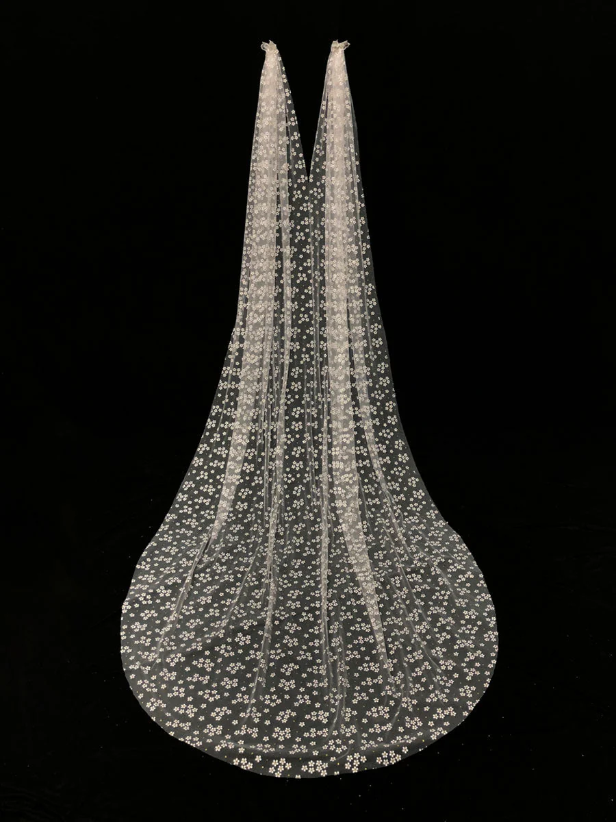 Water Waterfall One-Tier Flowers Tulle Wedding Veils - Image 3