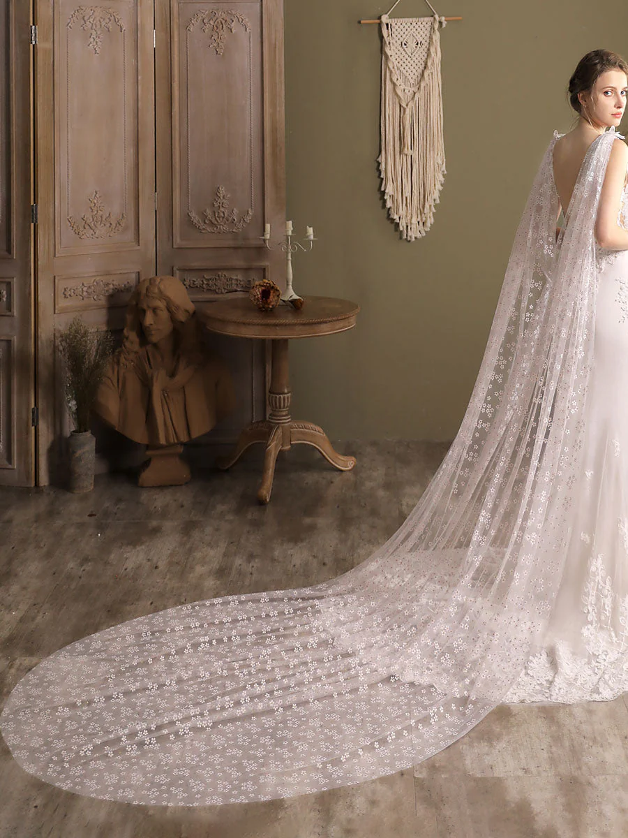 Water Waterfall One-Tier Flowers Tulle Wedding Veils - Image 5