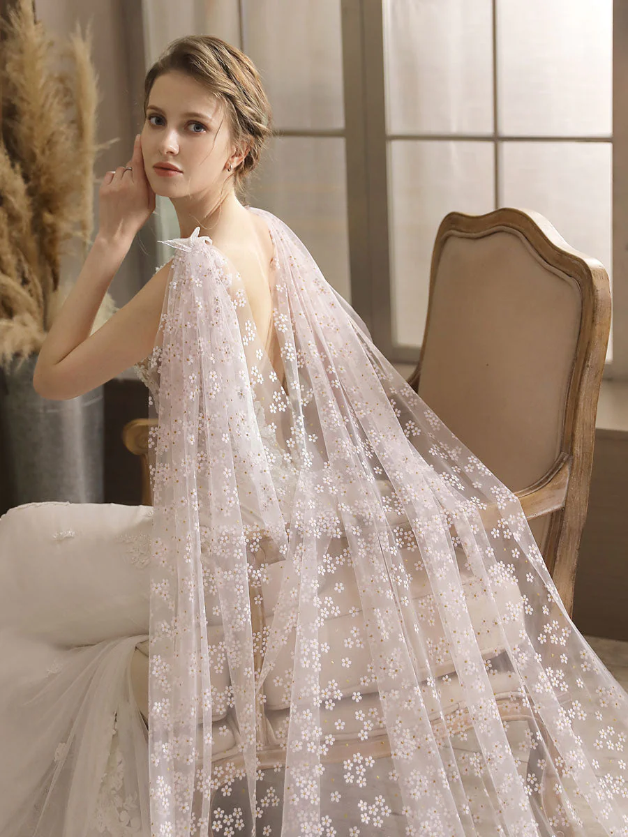 Water Waterfall One-Tier Flowers Tulle Wedding Veils - Image 6