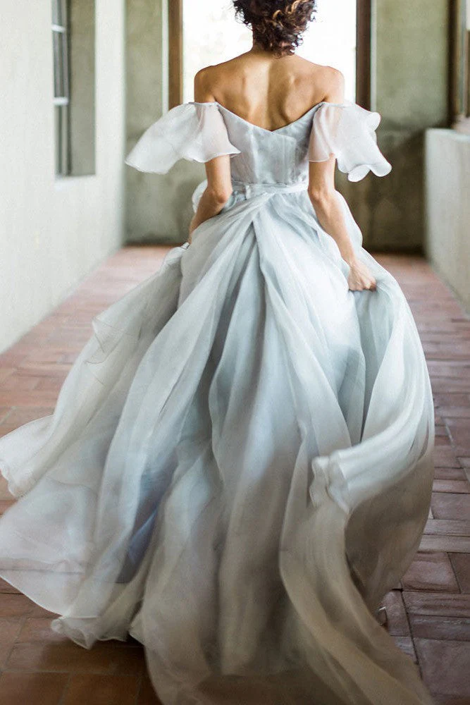 Wedding Dress A-line Off The Shoulder Sleeveless Pleated Court Train Chiffon Boho Bridal Gowns - Image 3
