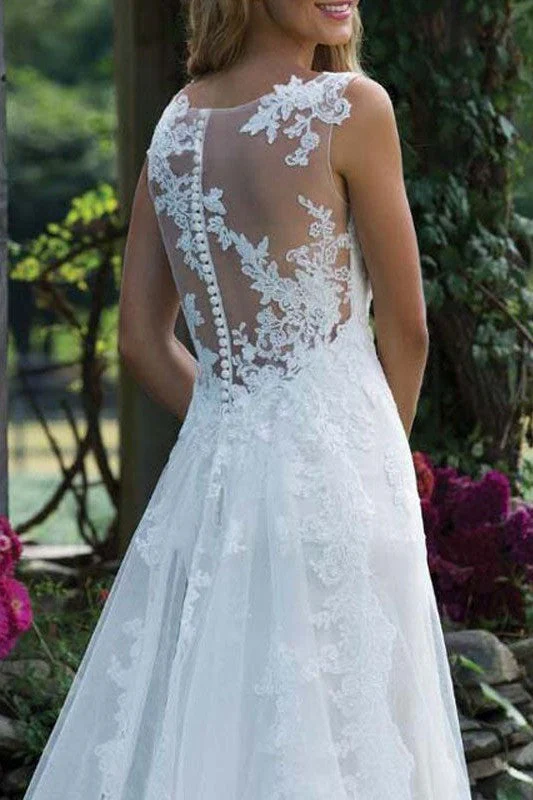 Wedding Dress Lace Chic V-Neck Sleeveless Column Long Bridal Gown With Court Train - Image 4