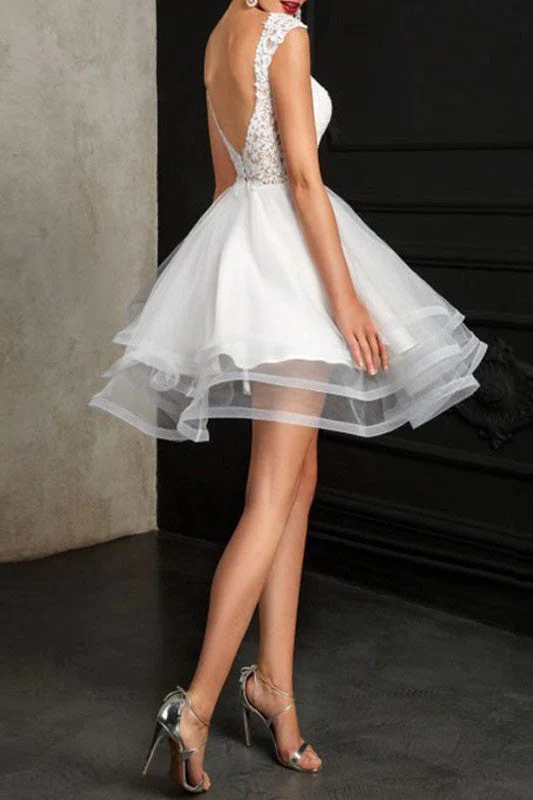 Wedding Dresses A-line Jewel Neck Sleeveless Tulle Short Bridal Dress - Image 2