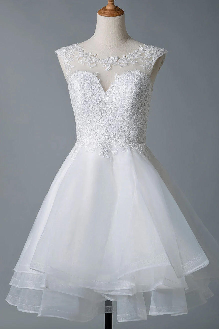 Wedding Dresses A-line Jewel Neck Sleeveless Tulle Short Bridal Dress - Image 3