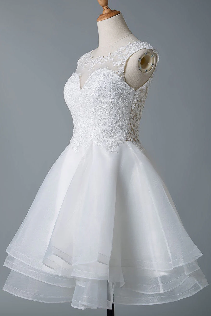 Wedding Dresses A-line Jewel Neck Sleeveless Tulle Short Bridal Dress - Image 4