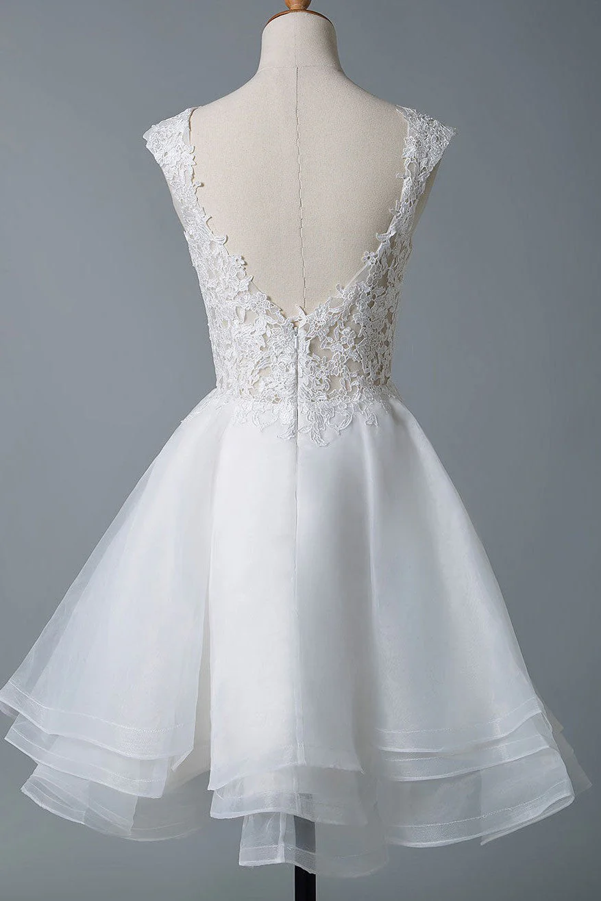 Wedding Dresses A-line Jewel Neck Sleeveless Tulle Short Bridal Dress - Image 5