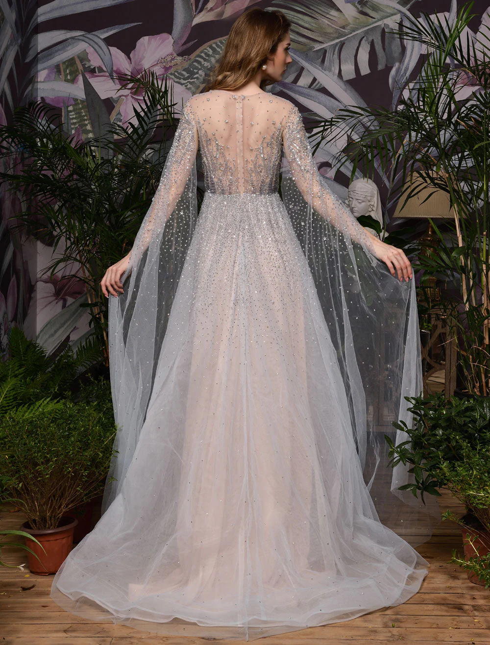Stunning Wedding Dresses A Line Sweep Short Sleeves Beaded Jewel Neck Tulle Bridal Dresses - Image 2