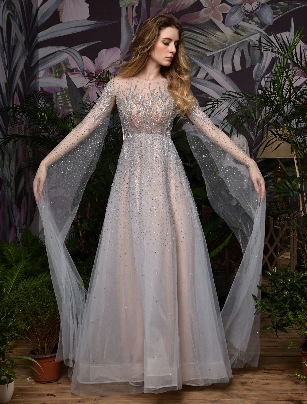 Stunning Wedding Dresses A Line Sweep Short Sleeves Beaded Jewel Neck Tulle Bridal Dresses - Image 3