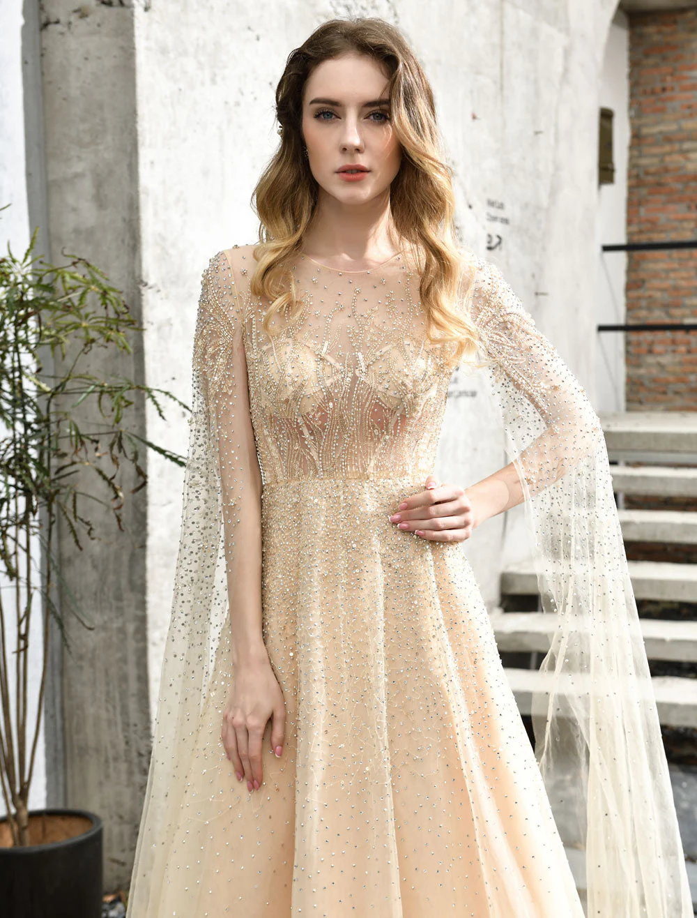 Stunning Wedding Dresses A Line Sweep Short Sleeves Beaded Jewel Neck Tulle Bridal Dresses - Image 6