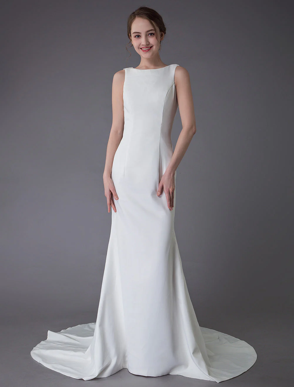 Gorgeous Wedding Dresses Ivory Sheath Simple Bridal Dress Cowl Back Beach Wedding Gowns With Train - Image 2