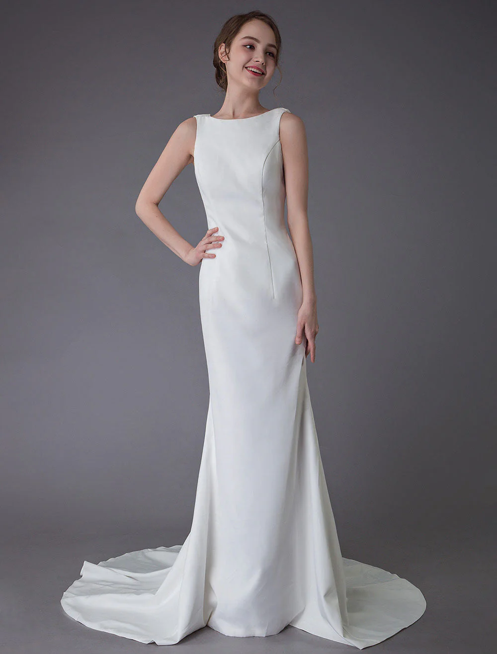 Gorgeous Wedding Dresses Ivory Sheath Simple Bridal Dress Cowl Back Beach Wedding Gowns With Train - Image 3