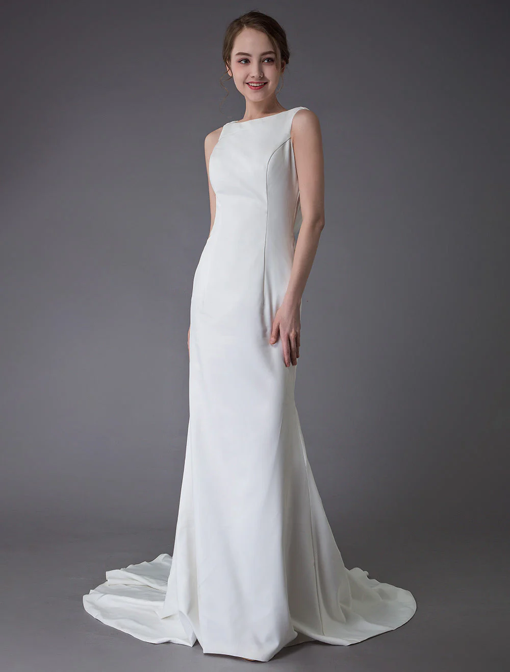 Gorgeous Wedding Dresses Ivory Sheath Simple Bridal Dress Cowl Back Beach Wedding Gowns With Train - Image 4
