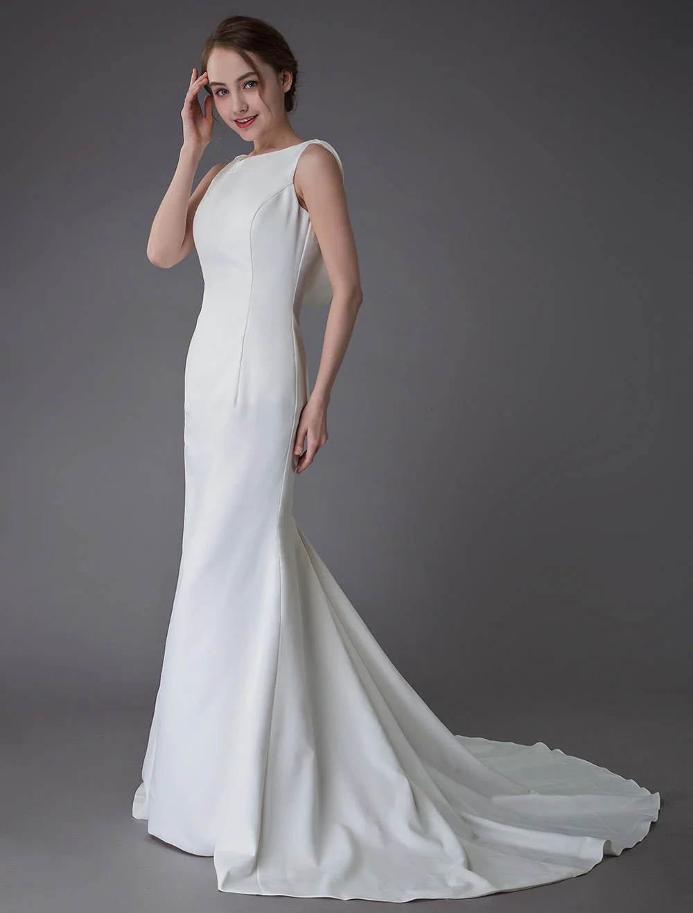 Gorgeous Wedding Dresses Ivory Sheath Simple Bridal Dress Cowl Back Beach Wedding Gowns With Train - Image 5