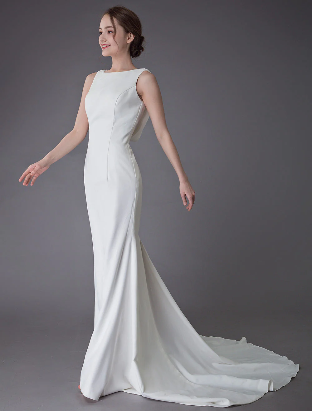 Gorgeous Wedding Dresses Ivory Sheath Simple Bridal Dress Cowl Back Beach Wedding Gowns With Train - Image 6