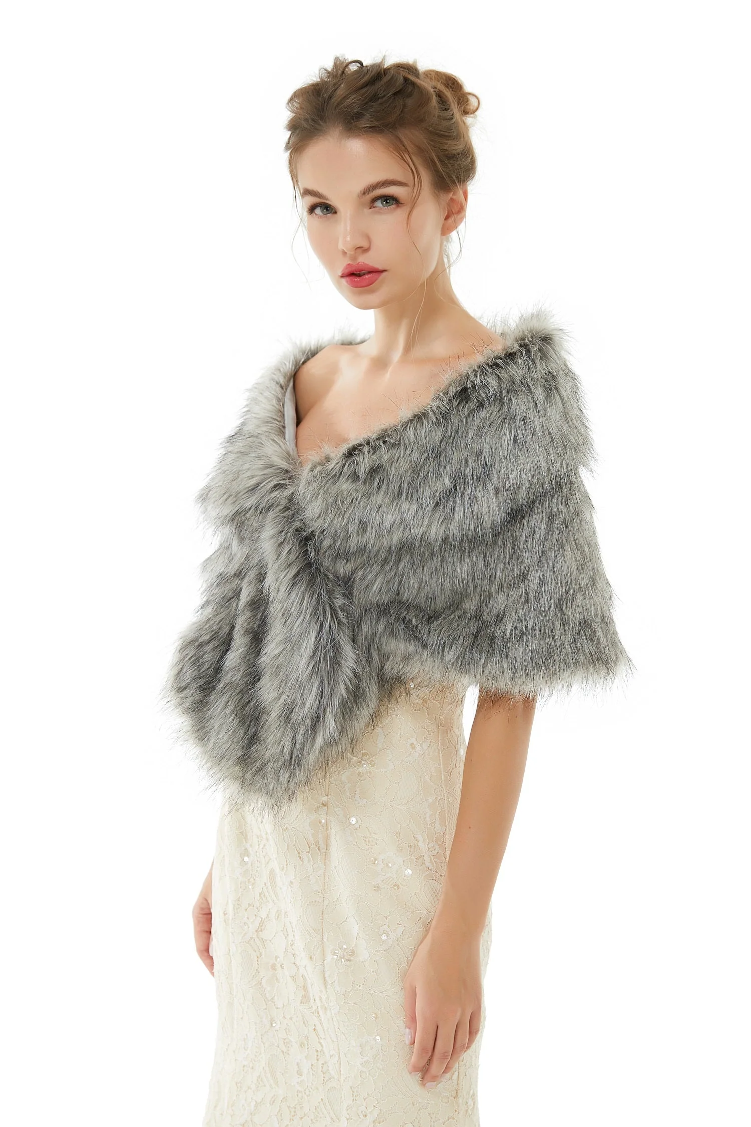 Wedding Wrap Faux Fur Sleeveless Open Front Bridal Shawl - Image 2