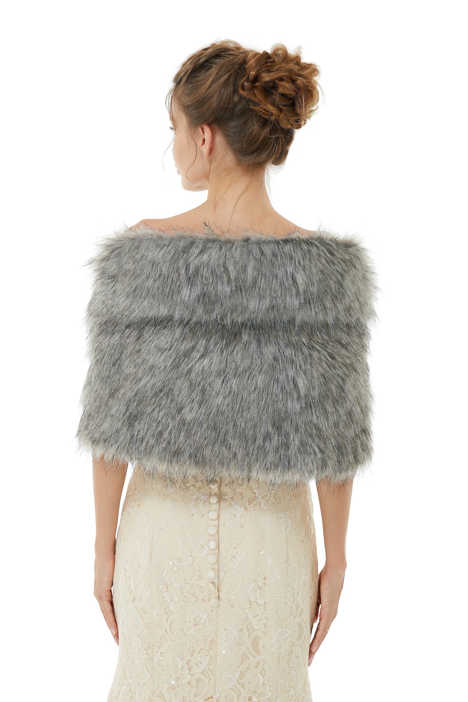 Wedding Wrap Faux Fur Sleeveless Open Front Bridal Shawl - Image 3