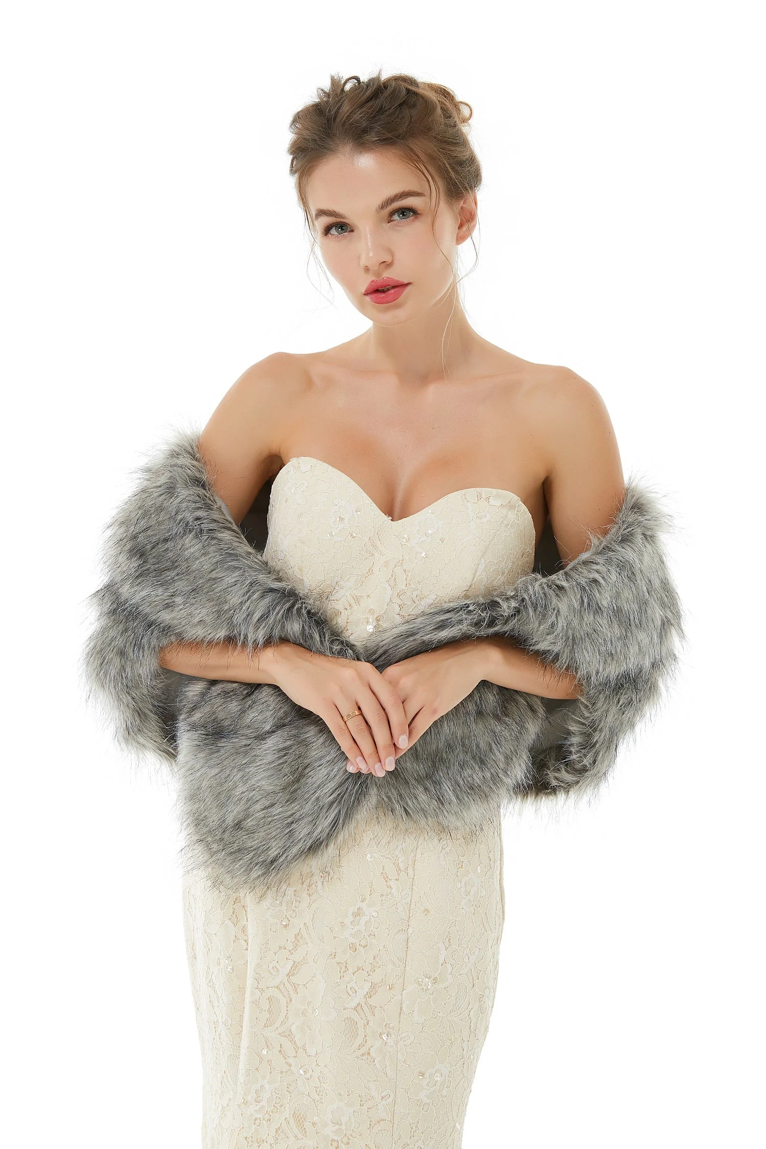 Wedding Wrap Faux Fur Sleeveless Open Front Bridal Shawl - Image 4