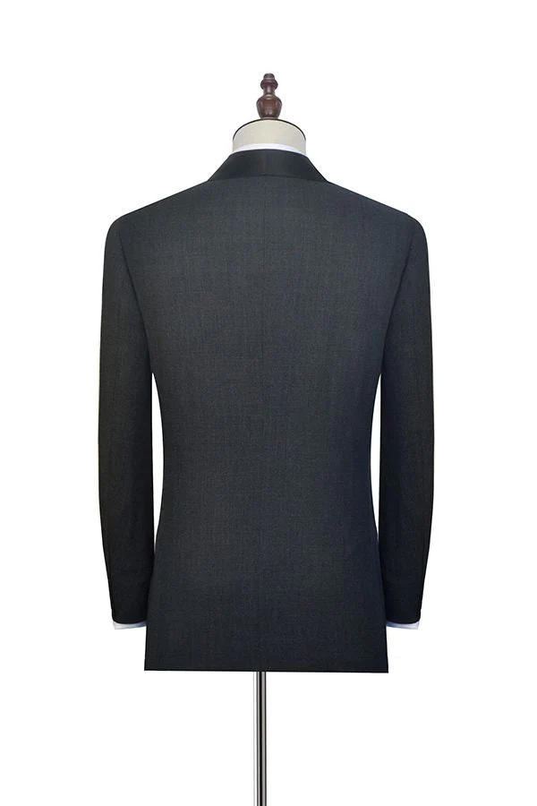 Well-cut Dark Grey Black Shawl Collar Wedding Tuxedos Two Buttons Wedding Suits for Men - Image 2