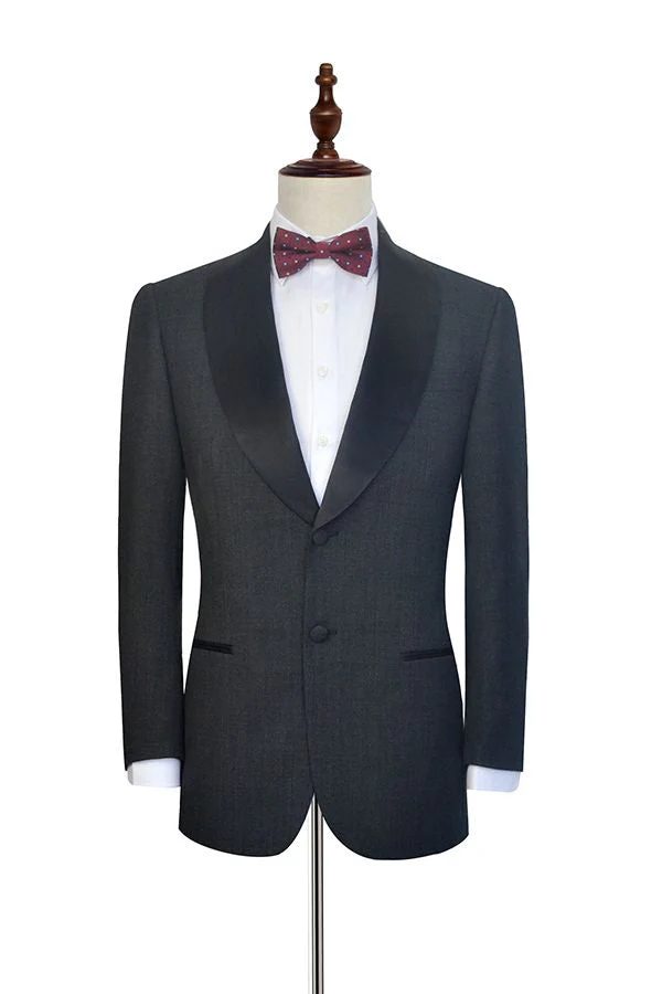 Well-cut Dark Grey Black Shawl Collar Wedding Tuxedos Two Buttons Wedding Suits for Men - Image 3