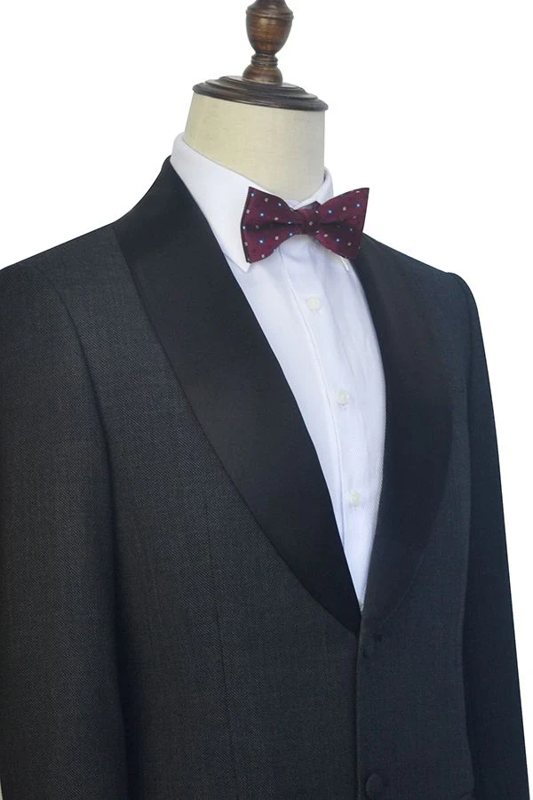 Well-cut Dark Grey Black Shawl Collar Wedding Tuxedos Two Buttons Wedding Suits for Men - Image 4
