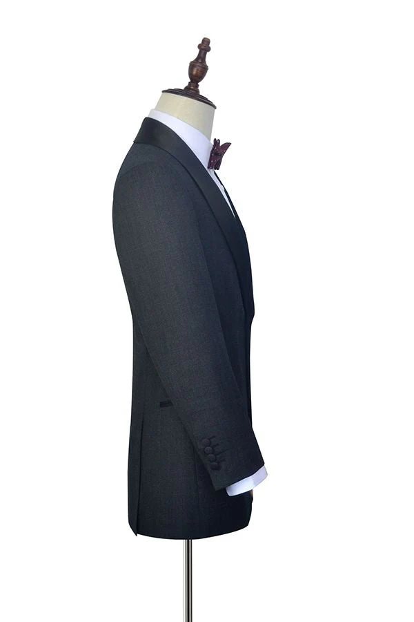 Well-cut Dark Grey Black Shawl Collar Wedding Tuxedos Two Buttons Wedding Suits for Men - Image 5