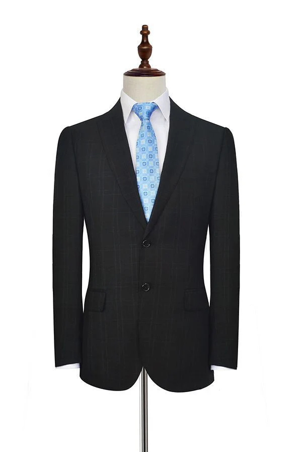 Well-cut Peak Lapel Plaid Two Button Black Mens Suits for Business - Image 3