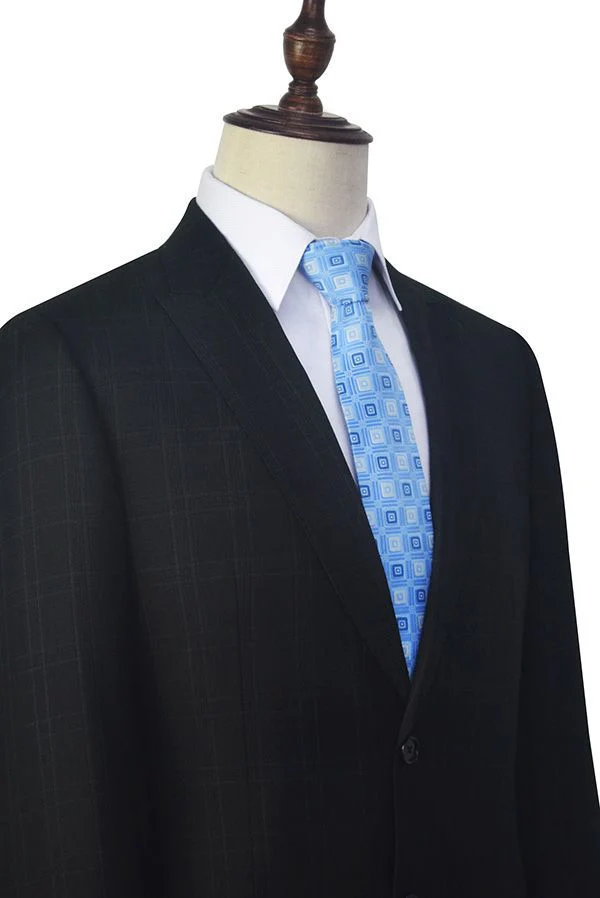 Well-cut Peak Lapel Plaid Two Button Black Mens Suits for Business - Image 4