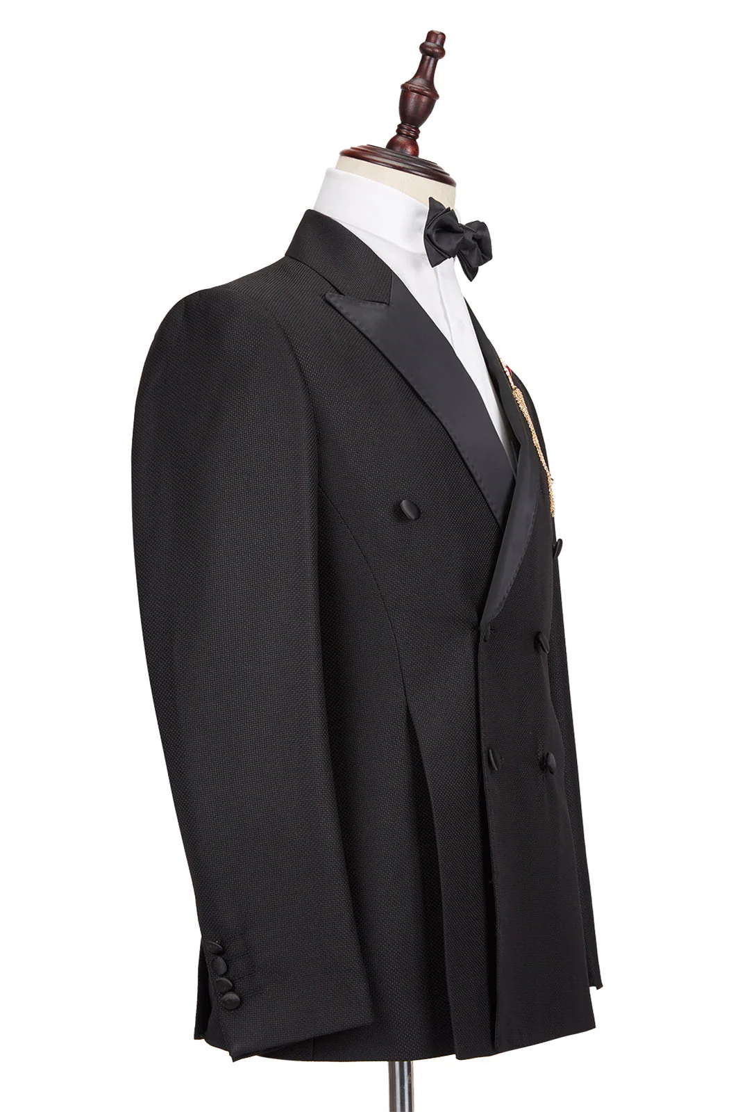 Well-cut Satin Peak Lapel Double Breasted Black Men Wedding Suit Groom Tuxedos - Image 3