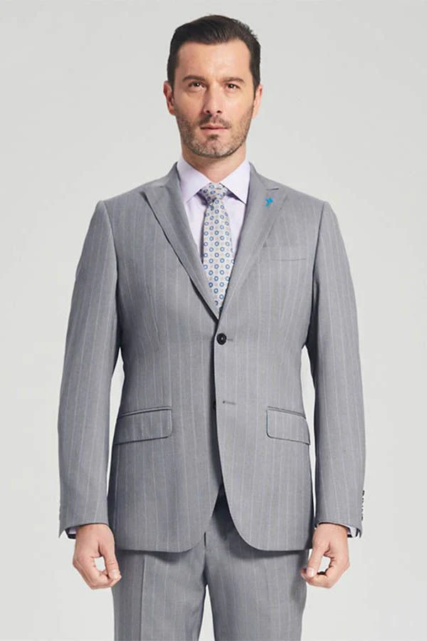 Well-cut Stripes Grey Suits Two Buttons Peak Lapel Business Mens Suits - Image 2