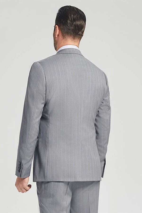 Well-cut Stripes Grey Suits Two Buttons Peak Lapel Business Mens Suits - Image 3