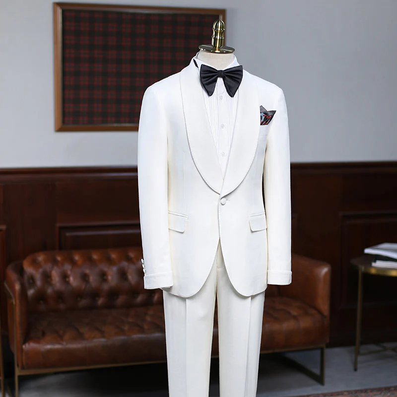 Well-cut White Two-pieces Slim Fit Custom Wedding Suit For Grooms - Image 2