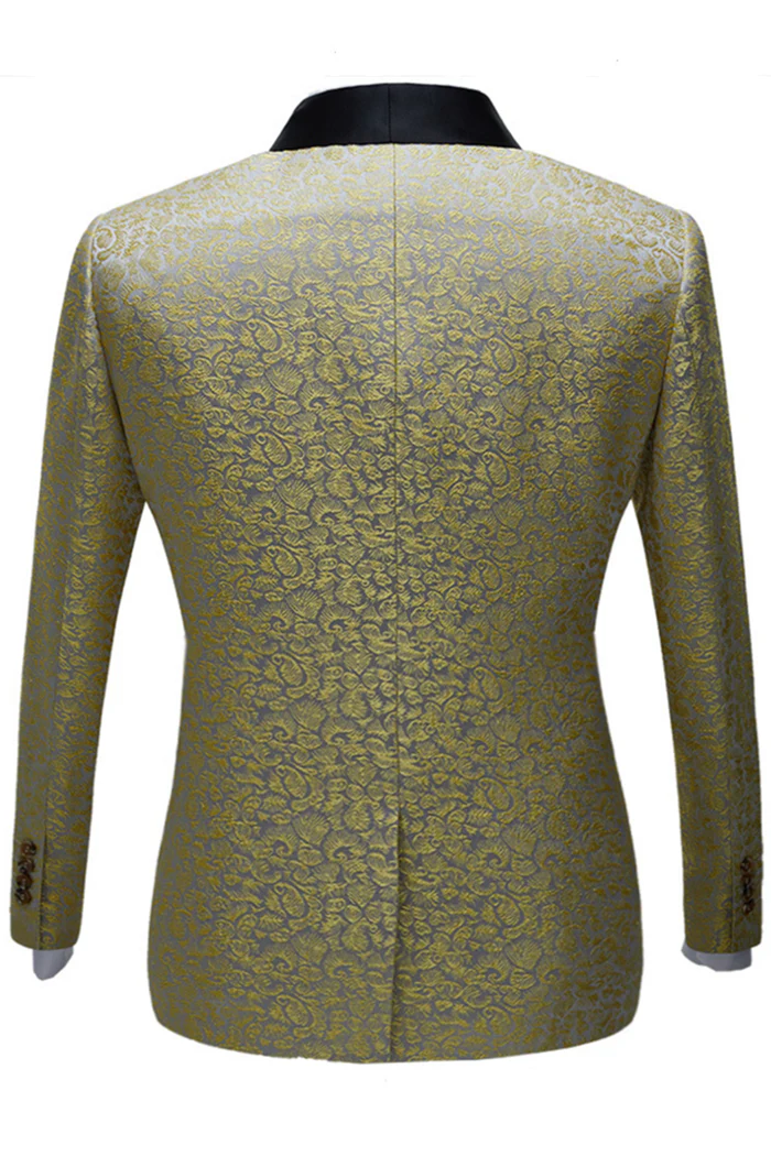 Well-dressed Black Satin Shawl Lapel Marriage Suits Gold Jacquard Men Wedding Tuxedos - Terence - Image 2
