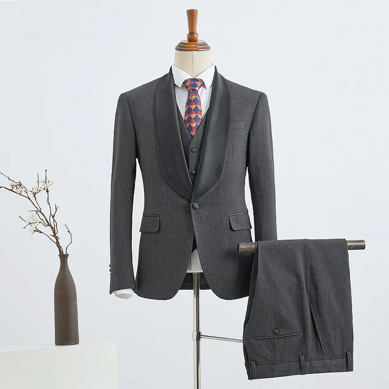 Well-fitted Dark Gray Three-pieces slim fit wedding suit for Marriage - Image 2